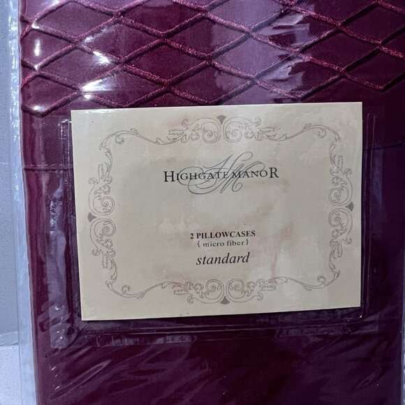 NWT Highgate Manor Set 2 King Pillowcases MicroFiber Burgundy Diamond Collection - Picture 2 of 5